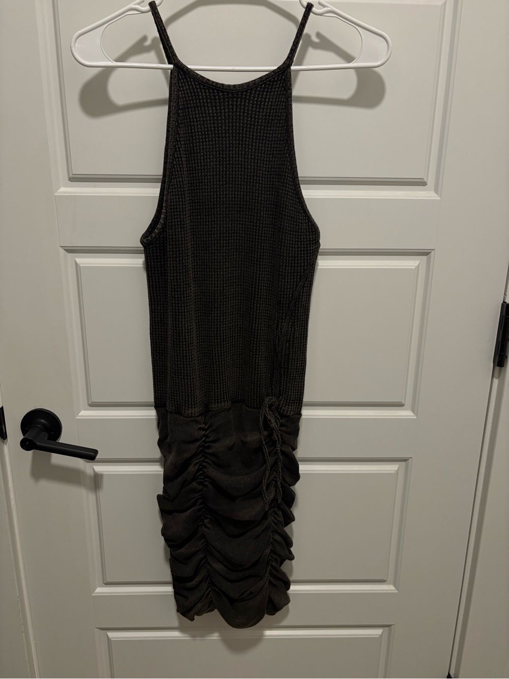 Free People Rubbed Charcoal Ruched Tank Mini Dress